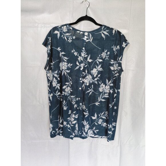 Cynthia Rowley Floral Linen Top XL Button Back Cap Sleeve Coastal Lagenlook - Picture 2 of 9